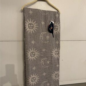 Gray Sun and Moon Patterned Blanket Hippie Bohemian Boho